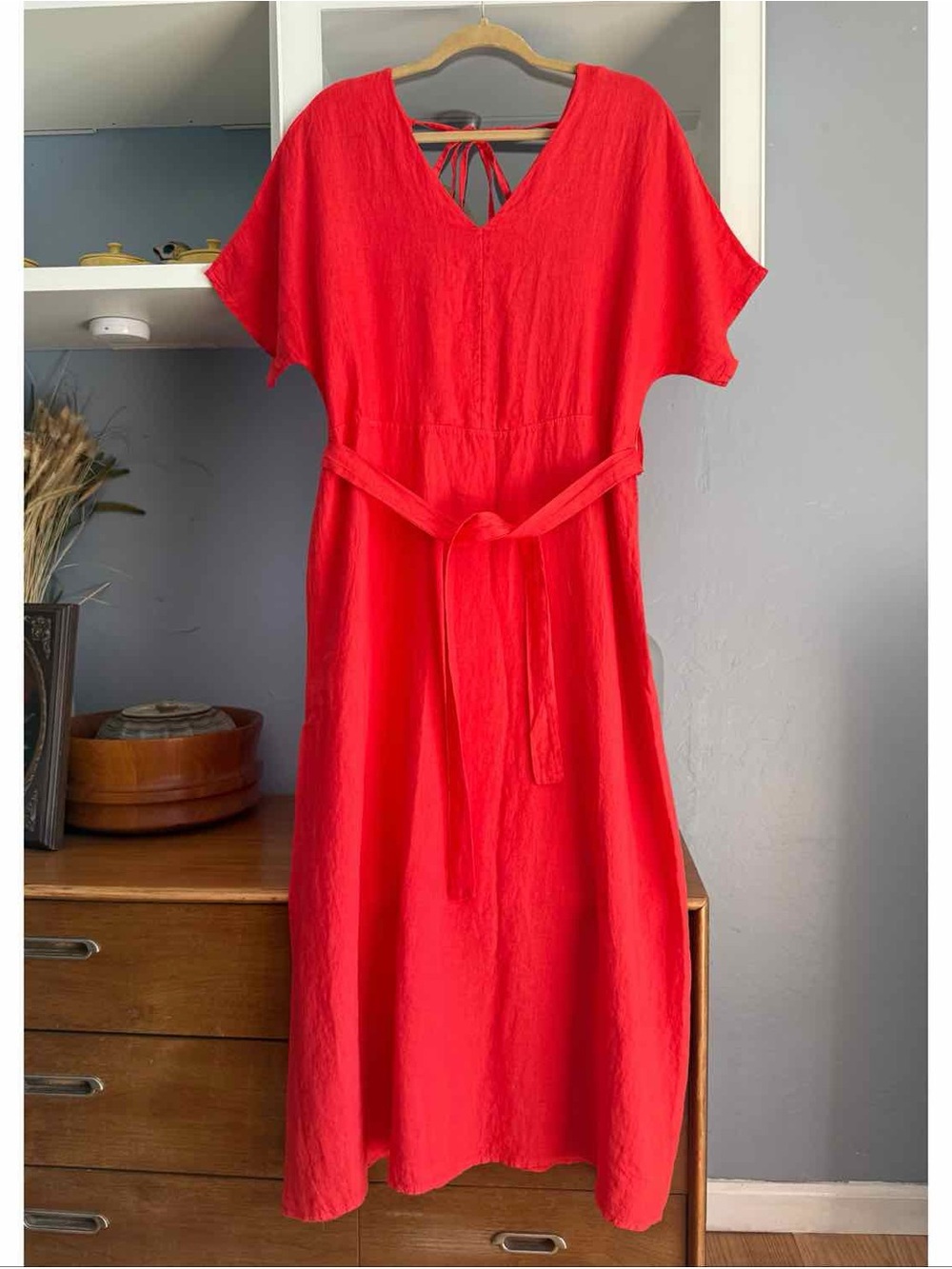 Lungo L'arno Linen Scarlet Red Maxi Dress Minimalist Lagenlook